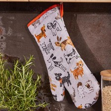Gauntlet Oven Glove Ulster Weavers Dog Days 100% Cotton Grey picture
