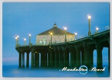 Manhattan Beach Pier at Sunset Night Scene California c1990 UNP 5x7