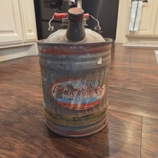 Vintage Delphos Old Ironsides 1 Gallon Galvanized Gas Can Red Wood Handle Ohio picture