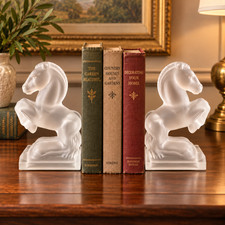 Vintage Pair of LE Smith Frosted Glass Horse Bookends - Art Deco - 1940s (B) picture