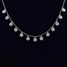 Diamond & 14K White Gold Over Bezel Floating Chain Layered Station 18