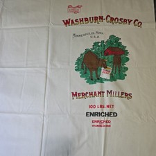 (2) Vintage Washburn Crosby Co Merchant Millers Grain Flour Sack Fabric Farm Cow picture
