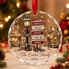 Personalized Family Christmas Ornament, Custom Name Crystal Glass Ornament picture