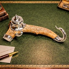 Rustic Antique Victorian Antler Sterling Silver Desk Inkwell Paperweight picture