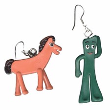 Vintage Retro GUMBY POKEY EARRINGS Novelty Cartoon Toy Mini Figure Funky Jewelry picture