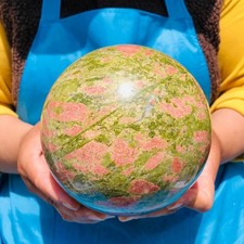 7.1 LB Natural Unakite Flower Green Crystal Sphere Healing Gem Ball 4759 picture