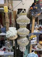 Vintage 1970s Cowrie Puka Shell Chandelier 38” 3 Tier Boho Coastal Hanging Decor picture
