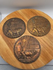 Lot 3 WWI British Bronze Memorial Plaques Death Penny Named J Wills A Golding F picture