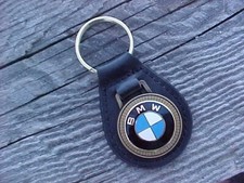BMW LOGO LEATHER KEY FOB NOS ANTIQUE GOLD HARDWARE HIGH QUALITY CLASSY picture