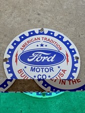 VINTAGE FORD MOTOR COMPANY AMERICAN TRADITION PORCELAIN SIGN 12
