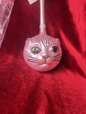 RADKO PINK KITTY CAT RATTLE GLASS CHRISTMAS ORNAMENT VINTAGE CHRISTOPHER NOS picture