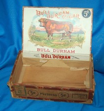 RARE BULL DURHAM CIGAR BOX /FACTORY 304-OHIO- HAAS BROS. CINCINNATI- 1910-1920 picture