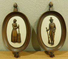 Vintage 1960 Syroco Inc. Puritan Man And Woman Pilgrim Wall Plaques picture