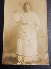 RARE 1910 Native American Indian Woman & Hatchet Studio Real-Photo Postcard RPPC picture