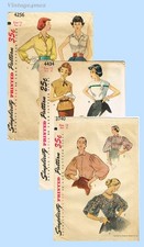 V4me2 Outlet Vintage Sewing Pattern Lot 1950s Blouses Sz 30 Bust  OSFeb2630B picture