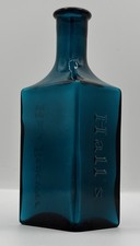 Antique Hall's Vegetable Sicilian Hair Renewer Bottle Deep Teal 1878-1885 Crisp picture