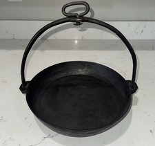 Antique 1800s Cast Iron Hanging Hearth Skillet Gate Mark 11 Inch Swivel Ring picture