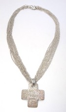 FINE 925 Sterling Silver Sparkly Mesh Multi-Strand Cross Pendant Necklace 30.4g picture