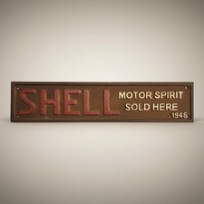 Shell Motor Spirit Sold Here 1946 Cast Iron Embossed Plaque picture