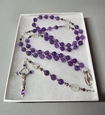 Large One Of A Kind Hand Crafted Rosary Made With Natural Amethyst And Quartz picture