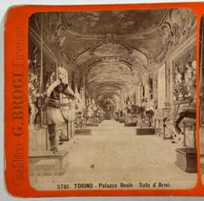 TORINO - Palazzo Reale Sala d'Armi by G. Brogi Antique Vintage Stereoview Card picture