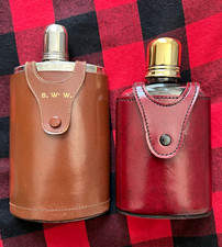 Tin-Lined 10 oz Flask with Brown Leather Case/Cover, Brown, Bottle Type Flask picture