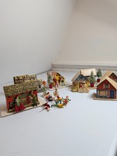 Vintage Huge Lot Of 20+ Christmas Cardboard Houses Trees & Figures Colmor Putz picture