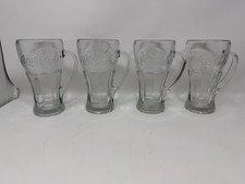 LIBBEY Vtg. 4 Lot Coca-Cola Round Top Thick Clear 14 oz. Glass Mugs w/ Handle picture