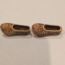 Pair of vintage Chinese hand-carved lychee wood miniature shoes picture