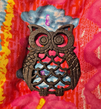 Vintage Black Cast Metal/Iron Owl Trivet Wall Hanging picture