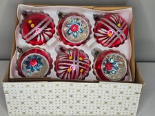 Vintage Hand Decorated Glass Christmas Tree Ornaments Set of 6 picture