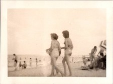 Vintage 1950s Snapshot Photo Two Women in Swimsuits Beach Scene Sepia Tone picture