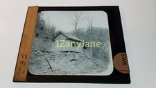 EWX HISTORIC Magic Lantern GLASS Slide SHACK ON HILLSIDE IN FOREST NO LEAVES picture