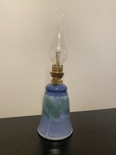 Vintage Gaudard France Oil Lamp Edgecomb Potters Pottery Base Blue Green 16” picture