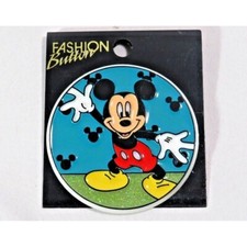 Dancing Mickey Mouse Blue Sparkle Button Pin Brooch Acrylic Vintage 1990's picture