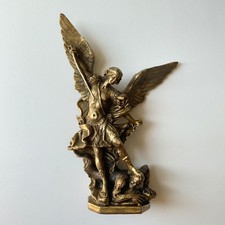 Vintage A. Santini Solid Bronze St. Michael Statue Italy Guido Reni 11