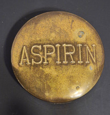 Vtg Mid Century Solid Brass Aspirin Pill Box Oversized Screw Top Pat Pend 2.5