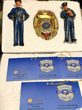 NEW Vanmark Blue Hats of Bravery Set of 3 Police Ornaments 2 Policemen & Badge picture