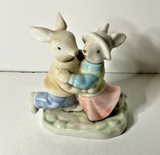 Vintage Bunny Couple Figurine – Dancing Rabbits Pair – Ceramic Cir 1990s picture