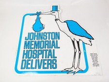 Vintage Johnston Memorial Hospital Stork Baby Delivery Yard Lawn Sign Plastic picture