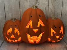 1998 Paper Magic Triple Pumpkin Jack O Lantern Lighted Halloween Blow Mold 18” picture