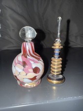 Bermuda Glass Blowing Studio Art Stoppered PERFUME BOTTLES Lot Of 2 Pink Blue picture