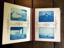 Wonderful Miniature BLUE CYANOTYPE Photo Album 1890s 1900s Train Bicycles Boxing picture