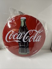 Sleek New Button Style Coca-Cola Metal Sign Office, Garage, Man Cave, Bar, Store picture