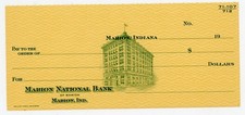 Vintage Marion National Bank Check Marion Indiana Illustrated Building Unused picture