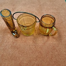 Vintage Amber Glass Miniature Set Cowboy Boot Barrel Mug Bucket Novelty 3 Piece picture