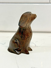 Vintage Hand Carved Dog Folk Art Sitting Wood Sculpture Figurine 3” SO CUTE picture