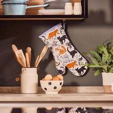 Gauntlet Oven Glove Ulster Weavers Feline Friends 100% Cotton Grey picture