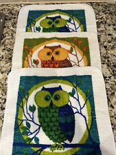 🌿 Cute Cotton Vintage 🌿 Hand Towel & 3 Wash Clothes With 70’s Owls 🦉 picture