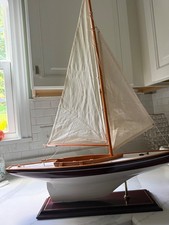 Wooden Sailboat Model. 34” x. 24” in length. Needs a new more knowledgeable o picture